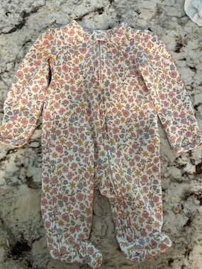 Carters 3M Floral Footed Baby One-Piece Zipper Romper - Pink & Mustard Flowers